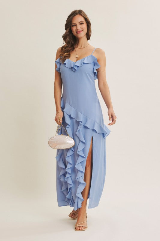 Hint Of Allure Ruffle Detailed Slit Maxi Dress