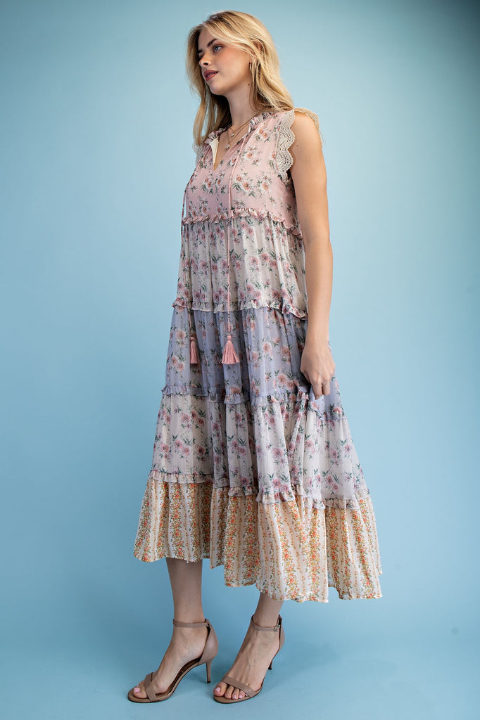 Vintage Floral Ruffled Tiered Midi Dress