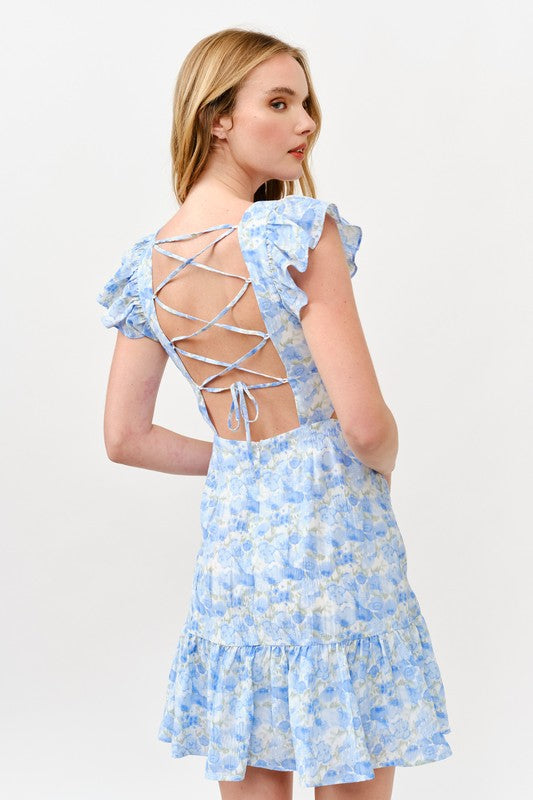 Floral Ruffle Cutout Mini Dress