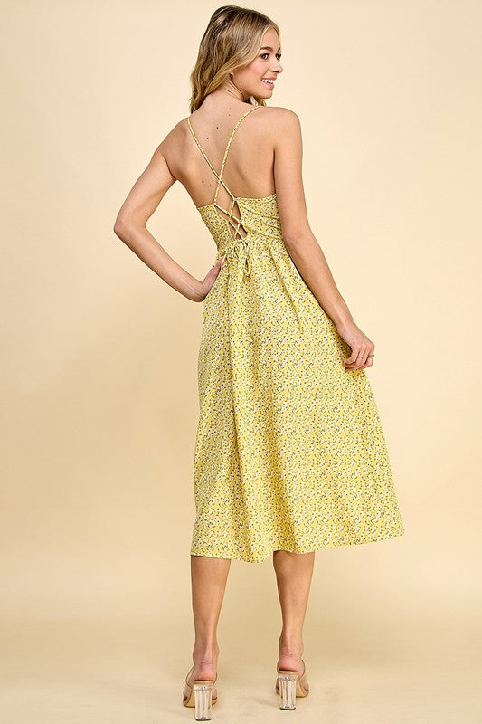 Floral Tassel Tie Back Midi Dress