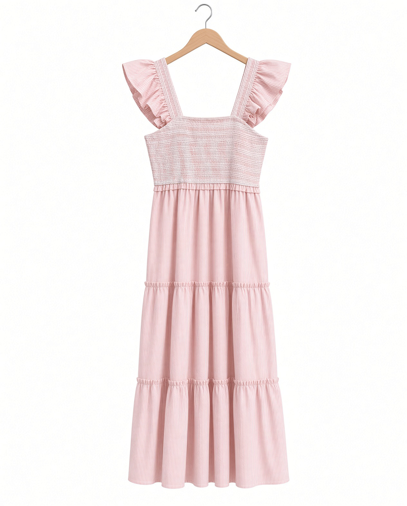 Smocked Ruffle Strap Tiered Midi Dress