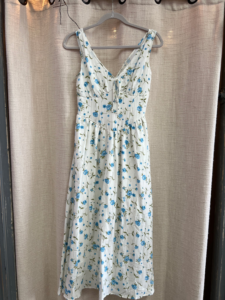 Floral V Neck Sleeveless Corset Midi Dress
