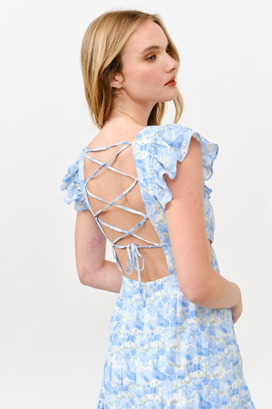 Floral Ruffle Cutout Mini Dress