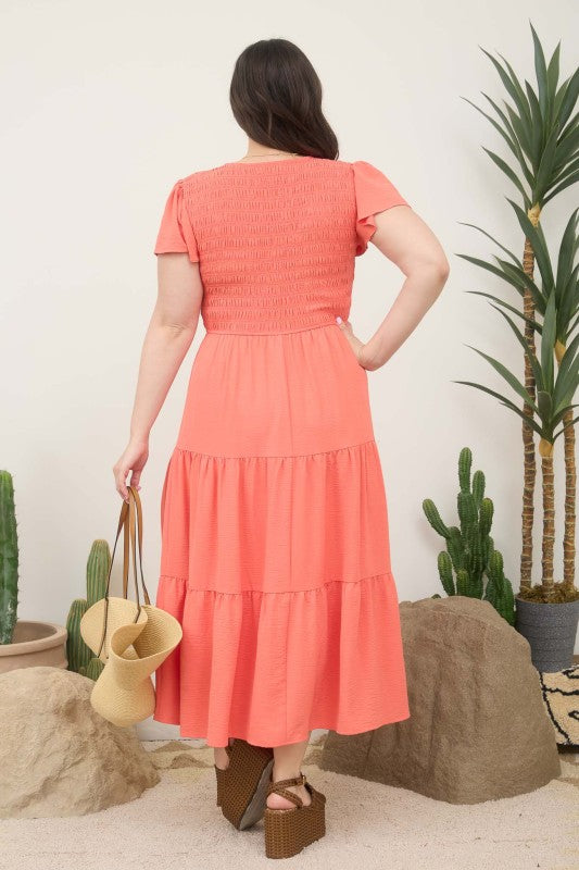 Plus Flutter Sleeve Midi Dress