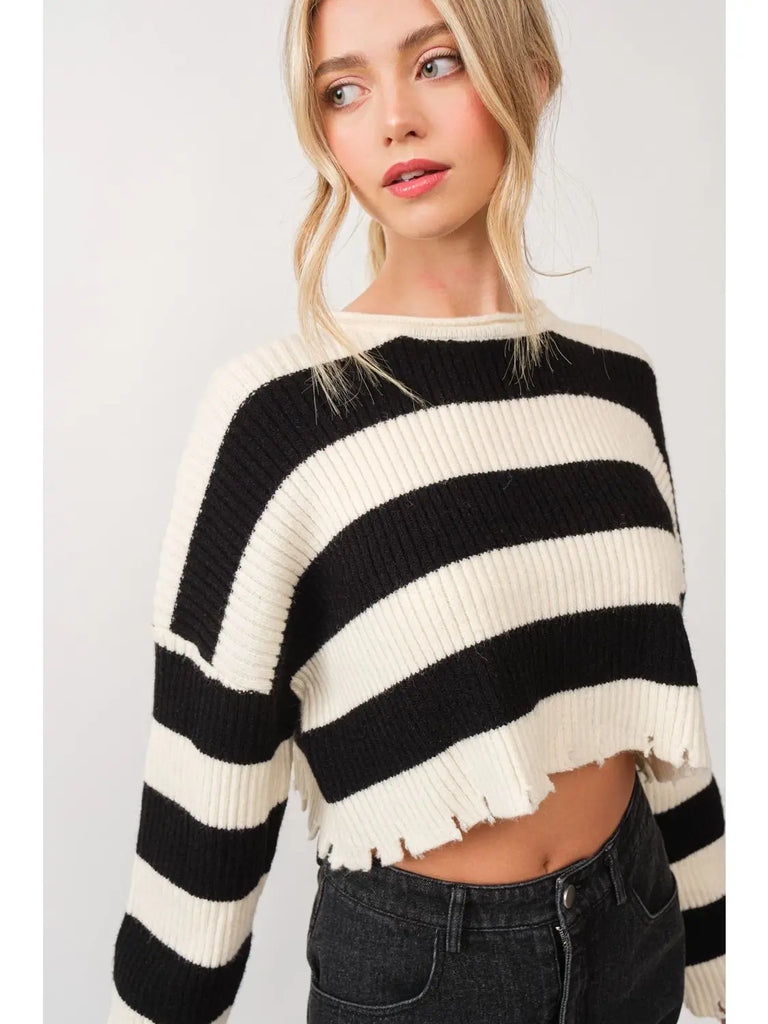 Alice round neck oversized stripe knit sweater top – Thrive Boutique