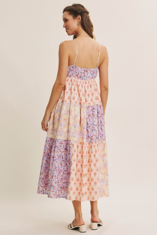 Softly Mixed Cotton Floral Tiered Midi Dress