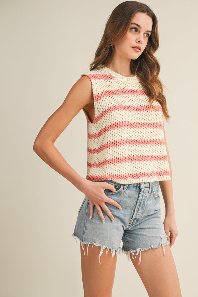 Waffle Weave Daydream Stripe Knit Vest