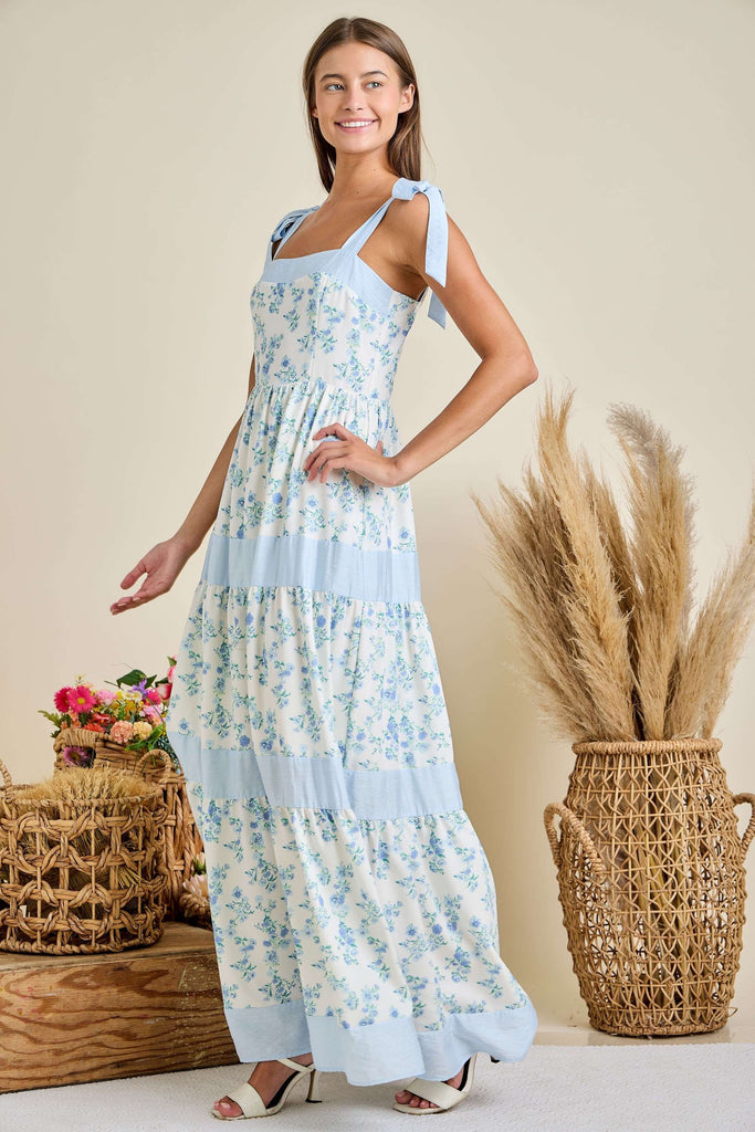 Floral Printed Maxi Shoulder Tie Dress