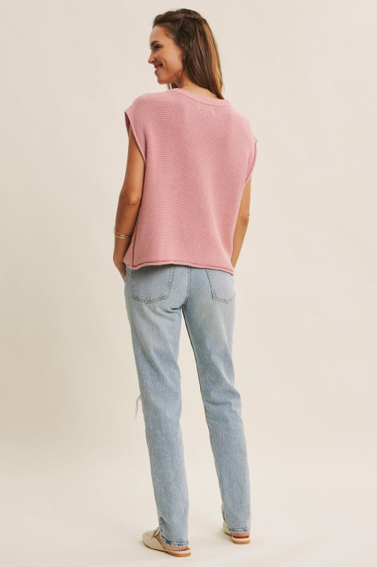 Loose Fit Exposed Seam Knit Sweater Vest Top