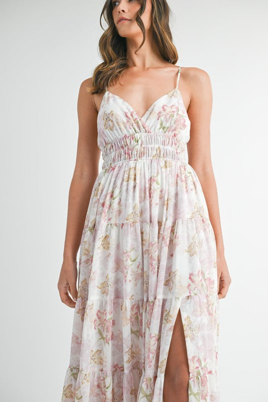 FLORAL PRINT TIERED CAMI MAXI DRESS