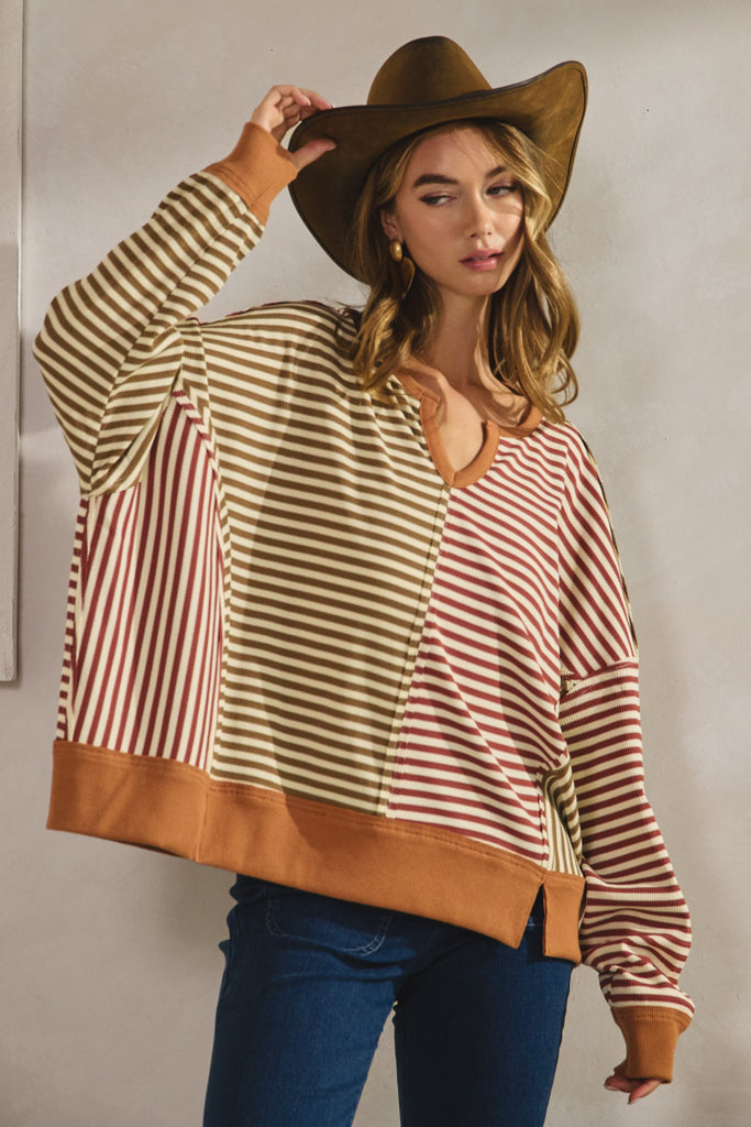 Vintage Loose Fit Striped Sweater Top