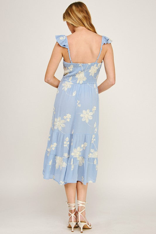Meadow Breeze Embroidered Flutter Dress