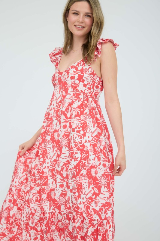 Desert Print Ruffled Midi Dress