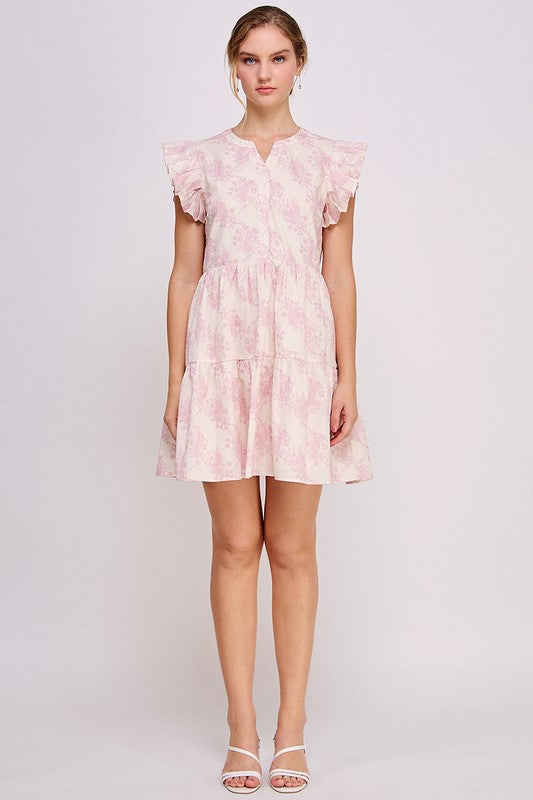 Ruffle Sleeve Floral Mini Dress