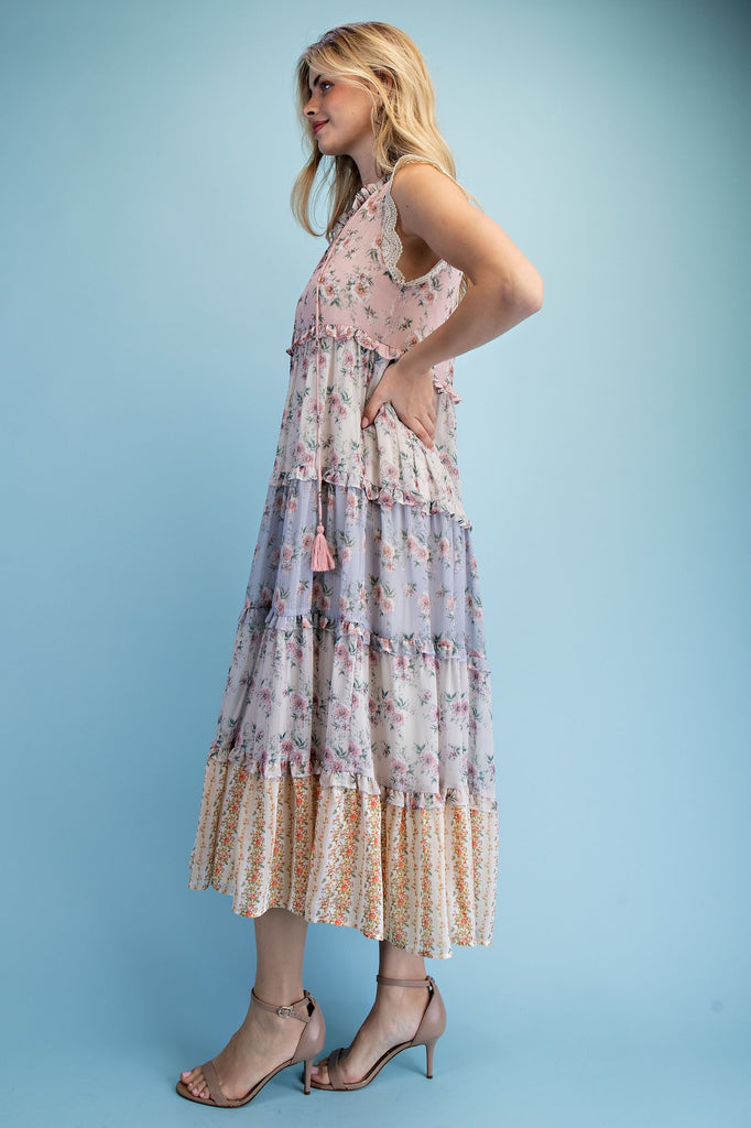 Vintage Floral Ruffled Tiered Midi Dress