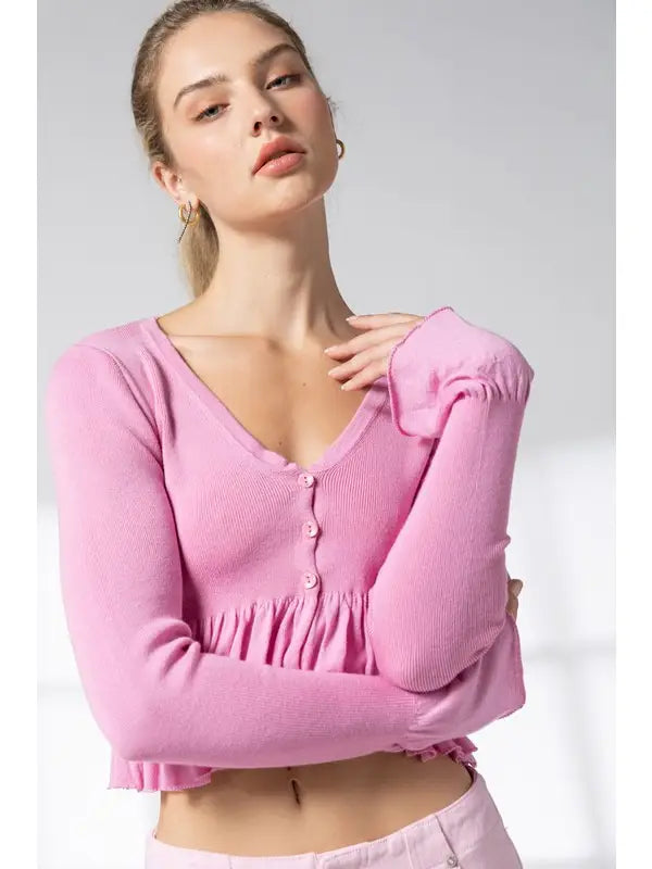 Layla v-neck long sleeve ruffle knit crop cardigan