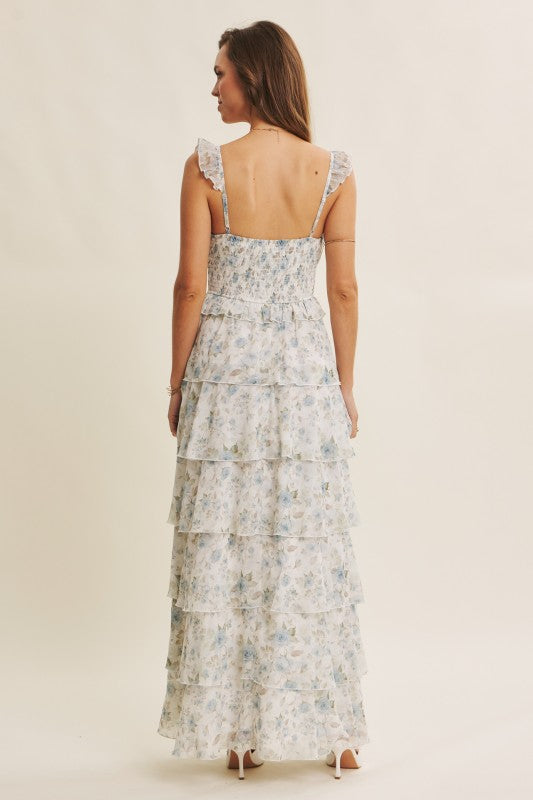 Garden Tiered Ruffle Maxi Dress With Smocked Back
