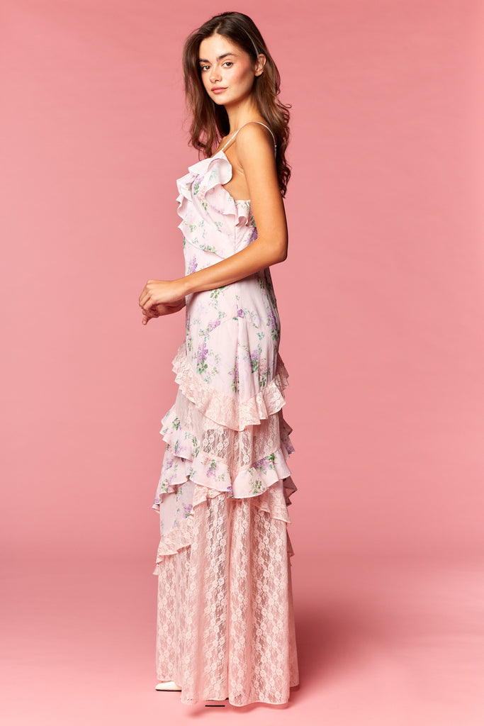 Floral Lace Ruffle Maxi Dress