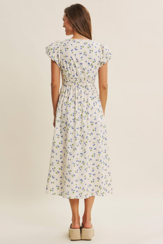 Playful Preppy Charm Of Fruit Print Midi Dress