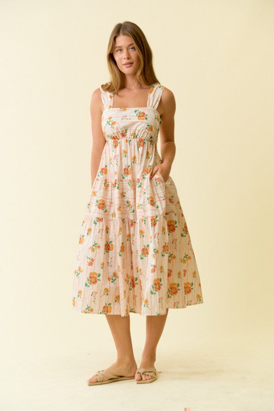 Floral Print Smocked Tiered Midi Dress