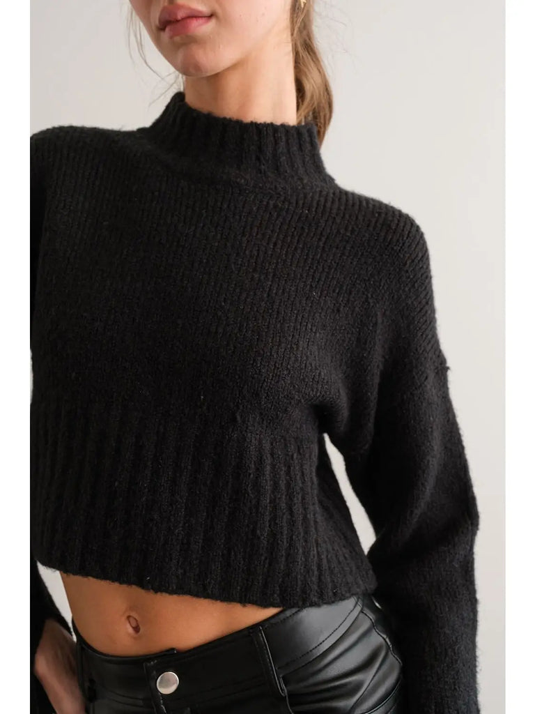 Khloe mock neck sleeve slit detailed knit top