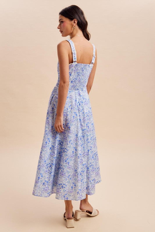 Contrast Piped Floral Maxi Dress