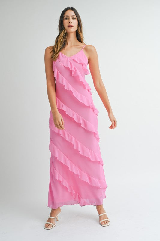 Asymetrical Tiered Ruffled Maxi Dress