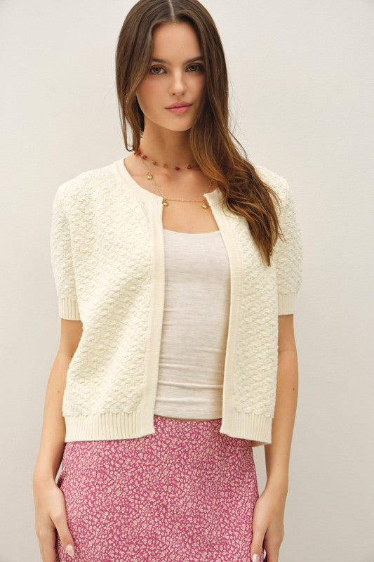 Textured Short Sleeve Cardigan