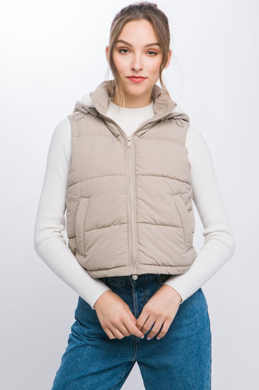 Puffer Vest With Toggle Detail and Fleece Lining