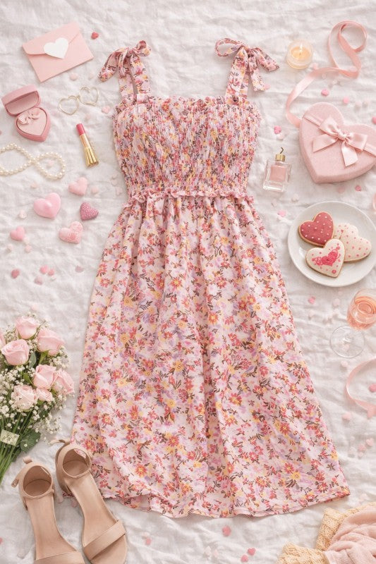 Blush Garden Smocked Midi Dress