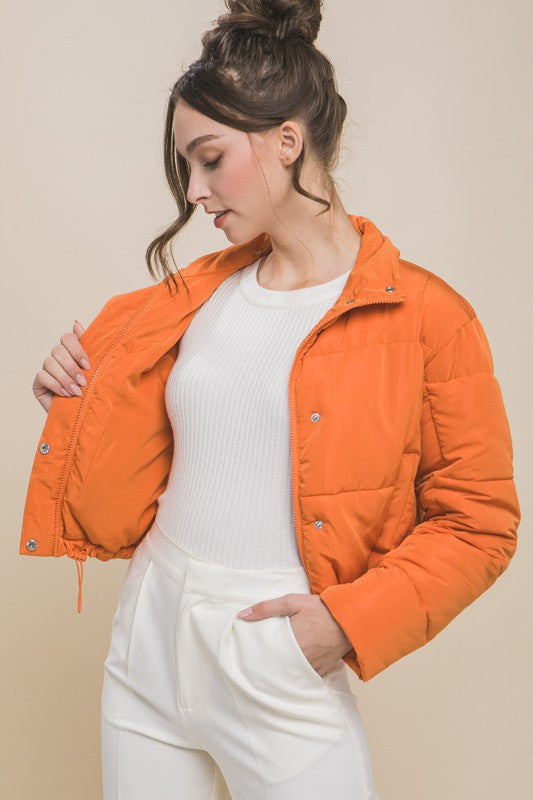 Puffer Jacket with Zipper and Snap Closure