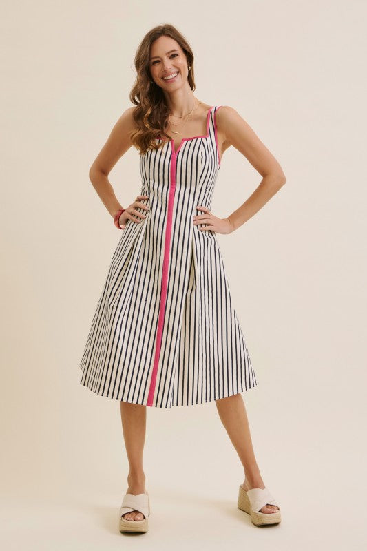 Striped Preppy Fit-and-flare Midi Dress