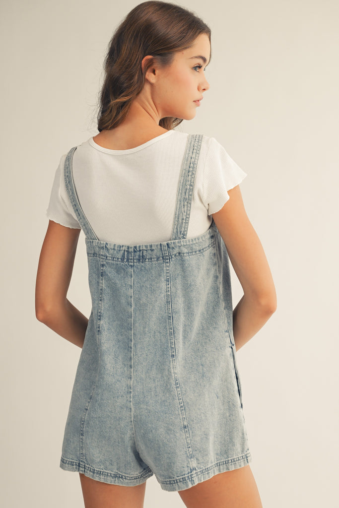Retro Vintage Faded Washed Zip-up Denim Jumpsuit