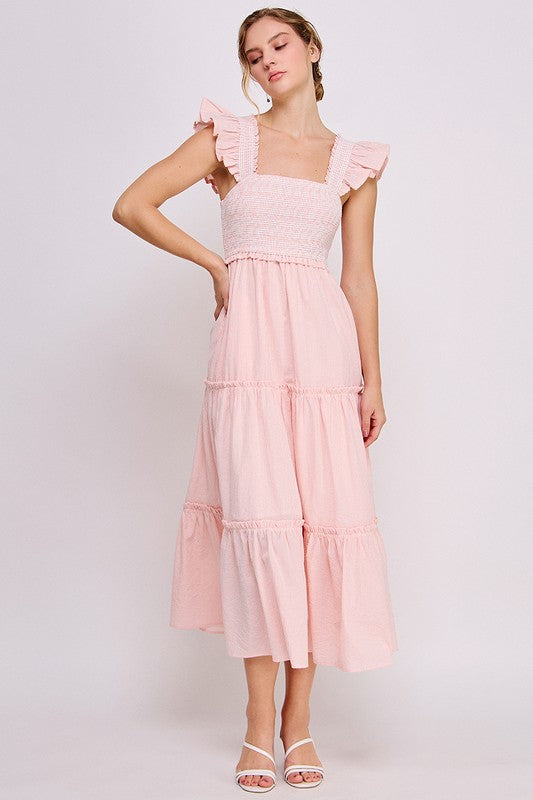 Smocked Ruffle Strap Tiered Midi Dress
