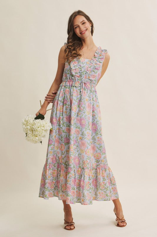 Blooming Floral Ruffled Cotton Maxi Dress