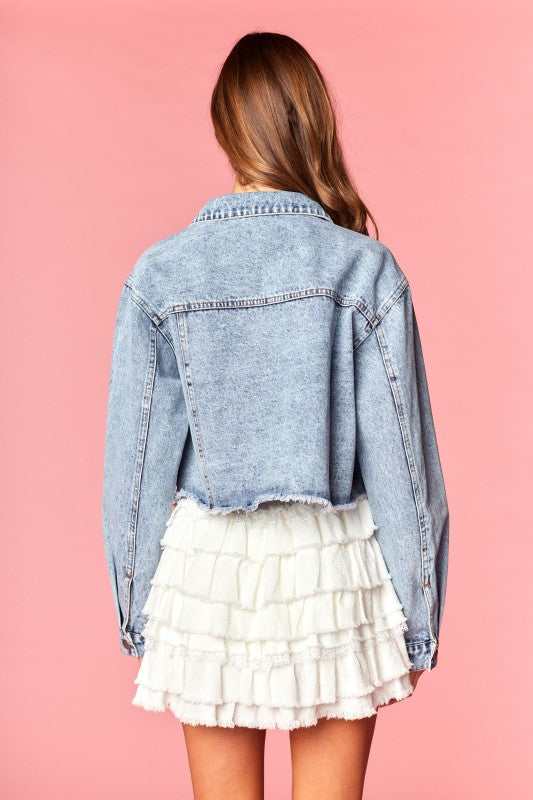 Denim Bow Pocket Cropped Jacket