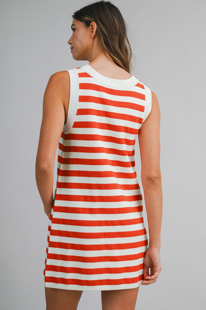 Striped Sleeveless Knit Mini Dress With Pockets