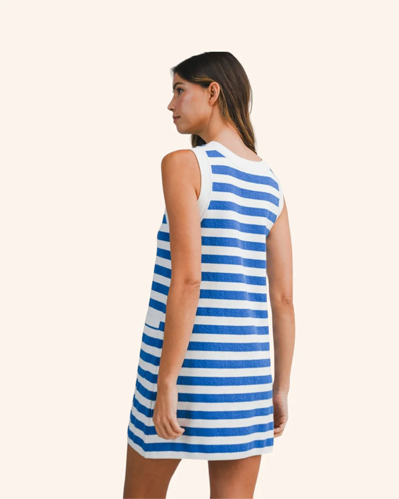 Striped Sleeveless Knit Mini Dress With Pockets