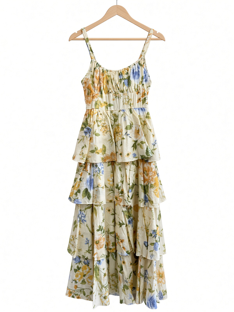 Floral Sleeveless Ruffle Tiered Skirt Midi Dress