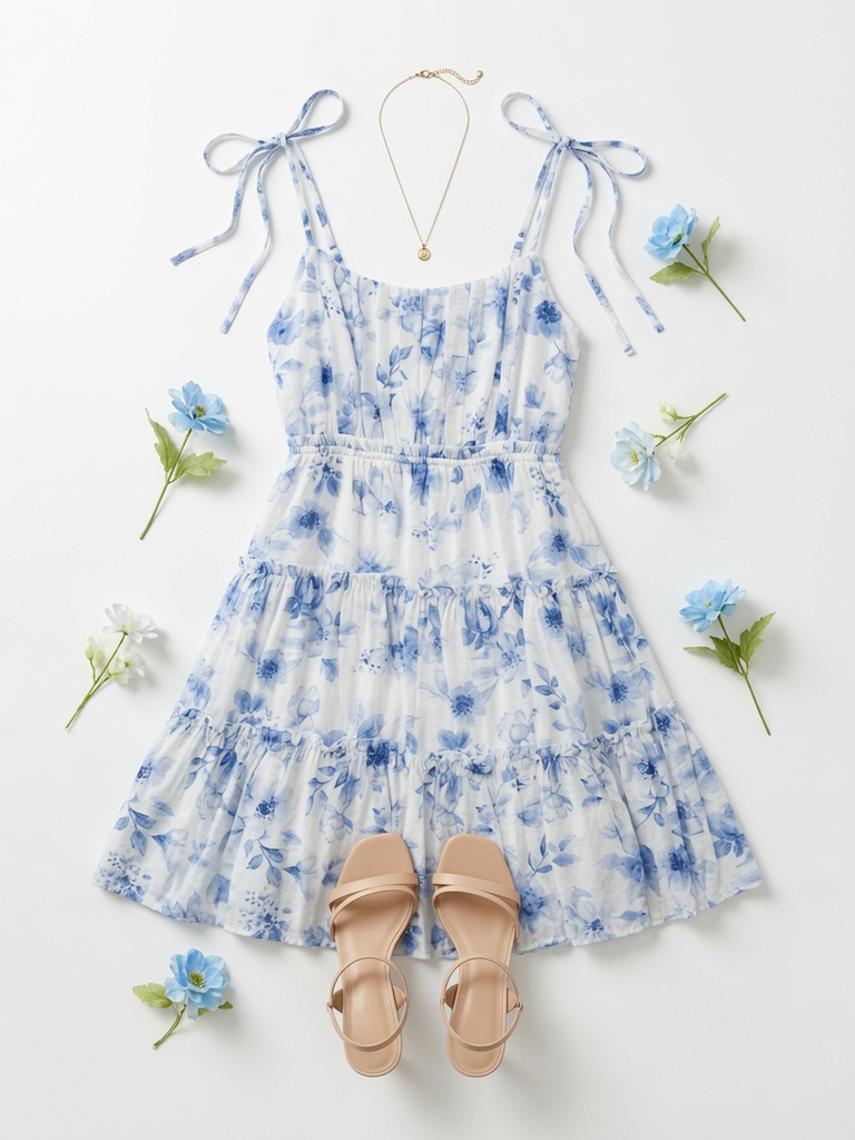 Floral Spaghetti Strap Tiered Back Tie Mini Dress