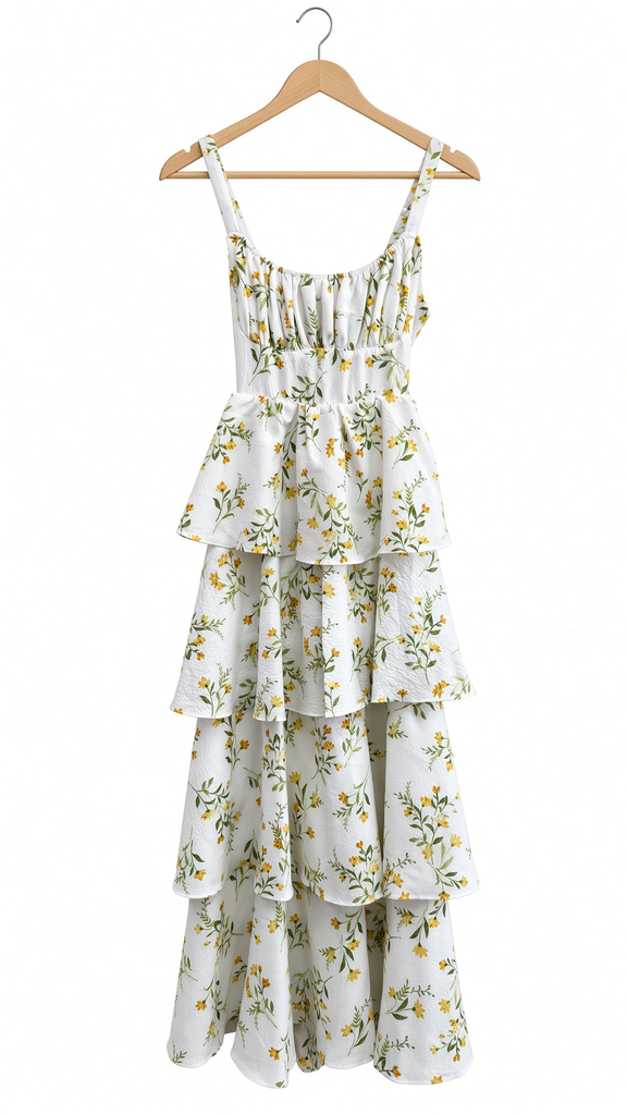 Floral Ruffle Tiered Back Tie Midi Dress