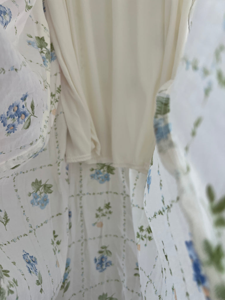 Floral Tile Pattern Scalloped Tie Strap Midi Dress