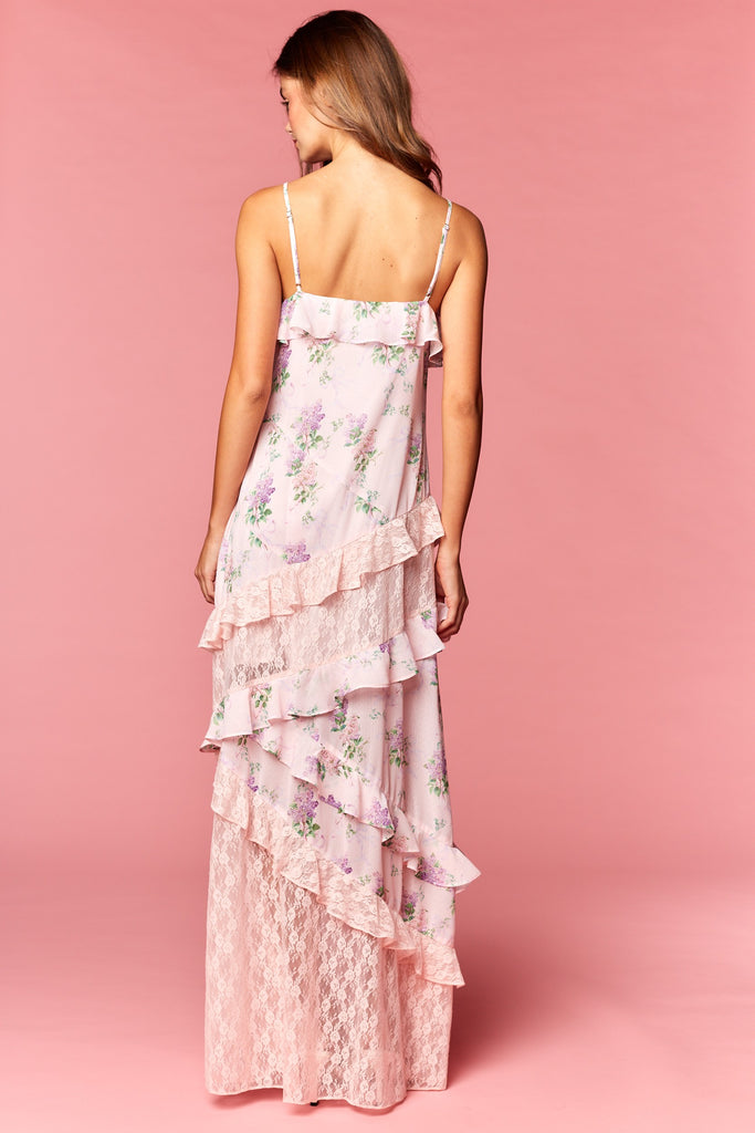 Floral Lace Ruffle Maxi Dress