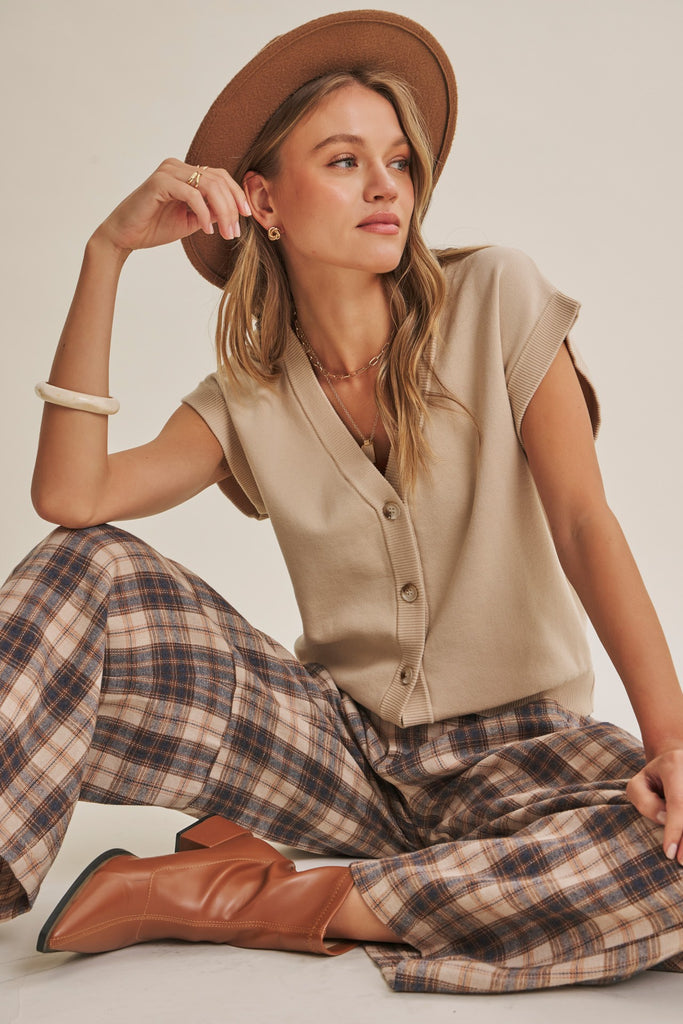 Seasonless Cotton Button-down Sweater Vest Cardigan