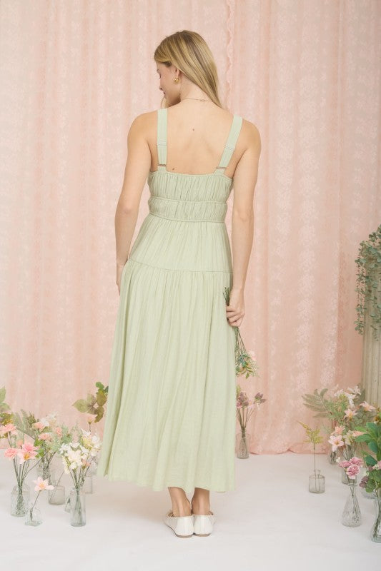 Front Tie Keyhole Detail Sleeveless Midi Dress