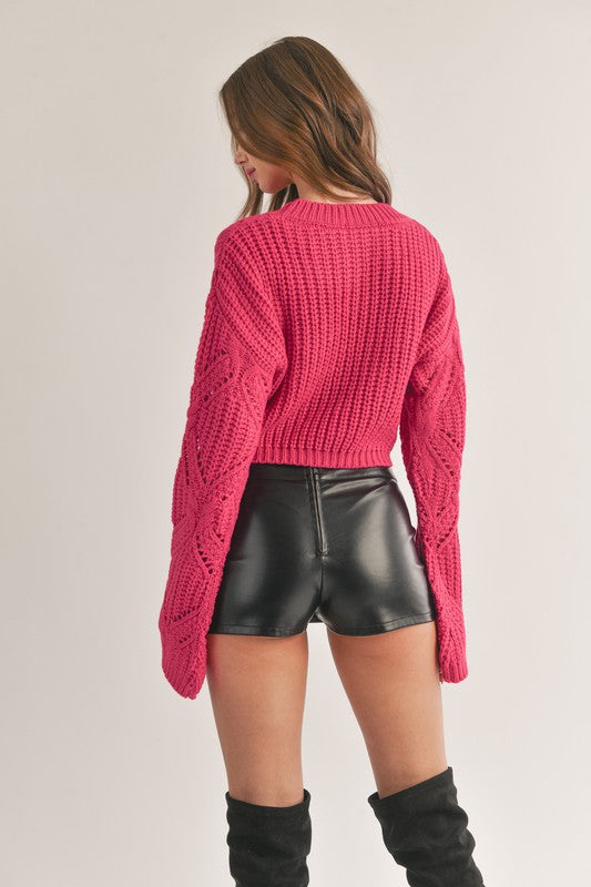 CREWNECK BALLOON SLEEVE CROPPED KNIT SWEATER