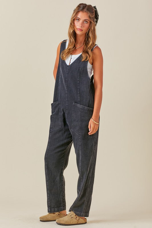 RELAXED FIT WASHED DENIM JUMPSUIT