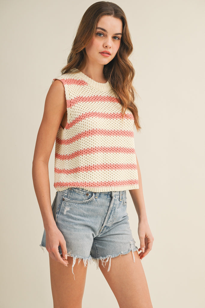 Waffle Weave Daydream Stripe Knit Vest