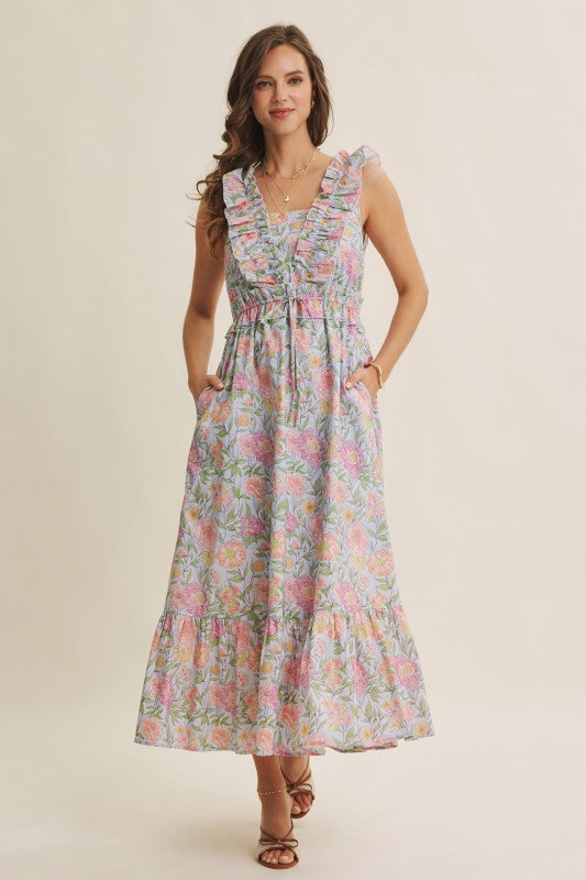 Blooming Floral Ruffled Cotton Maxi Dress