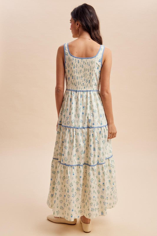 Cotton Floral Lace Up Maxi Dress